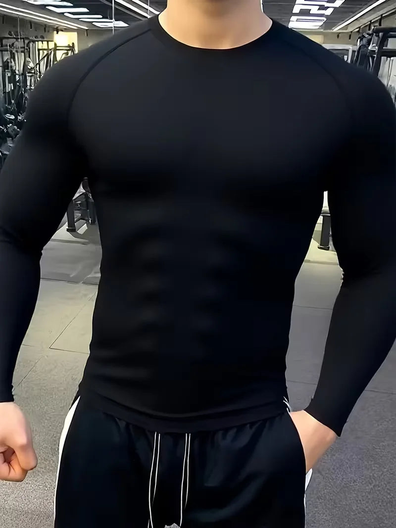 Fitted Crew Neck Long Sleeve Compression T Shirt