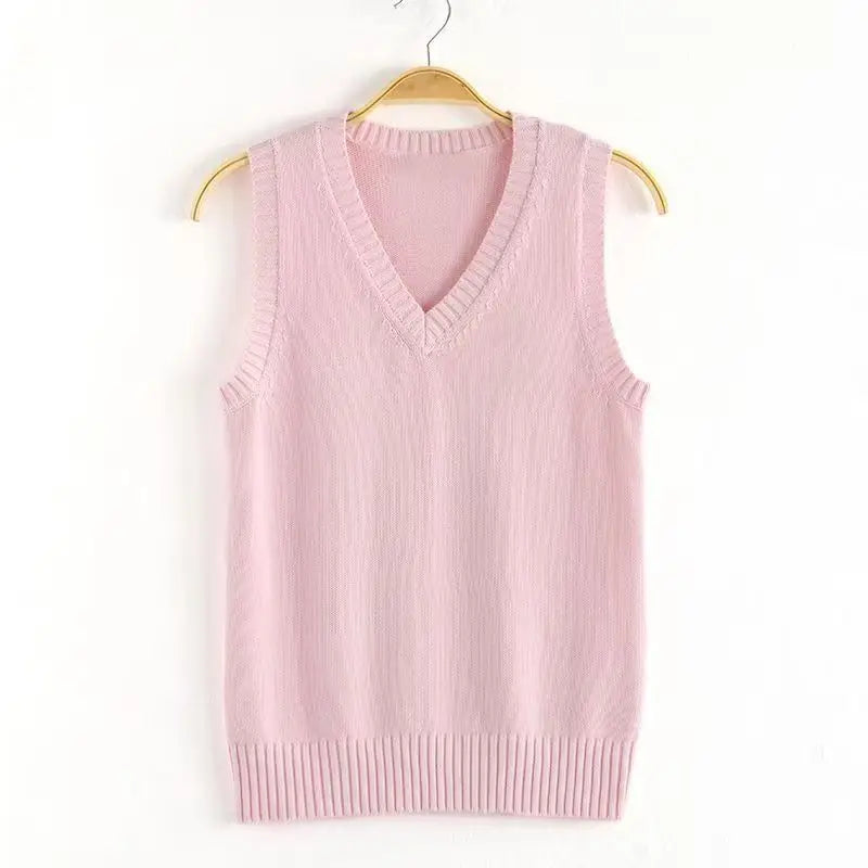 Women's V Neck Sleeveless Knit Vest Casual Knit Layer