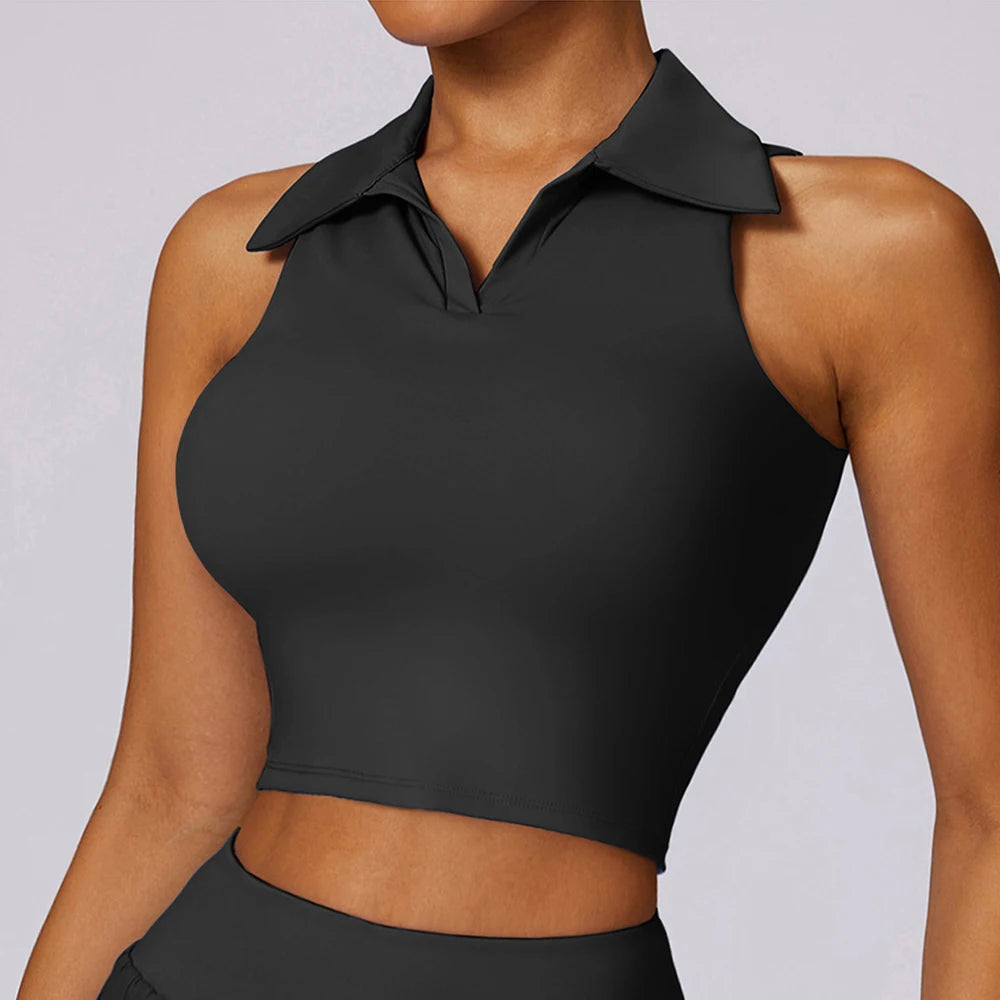 Women's Collared Crop Top and Skort Workout Set