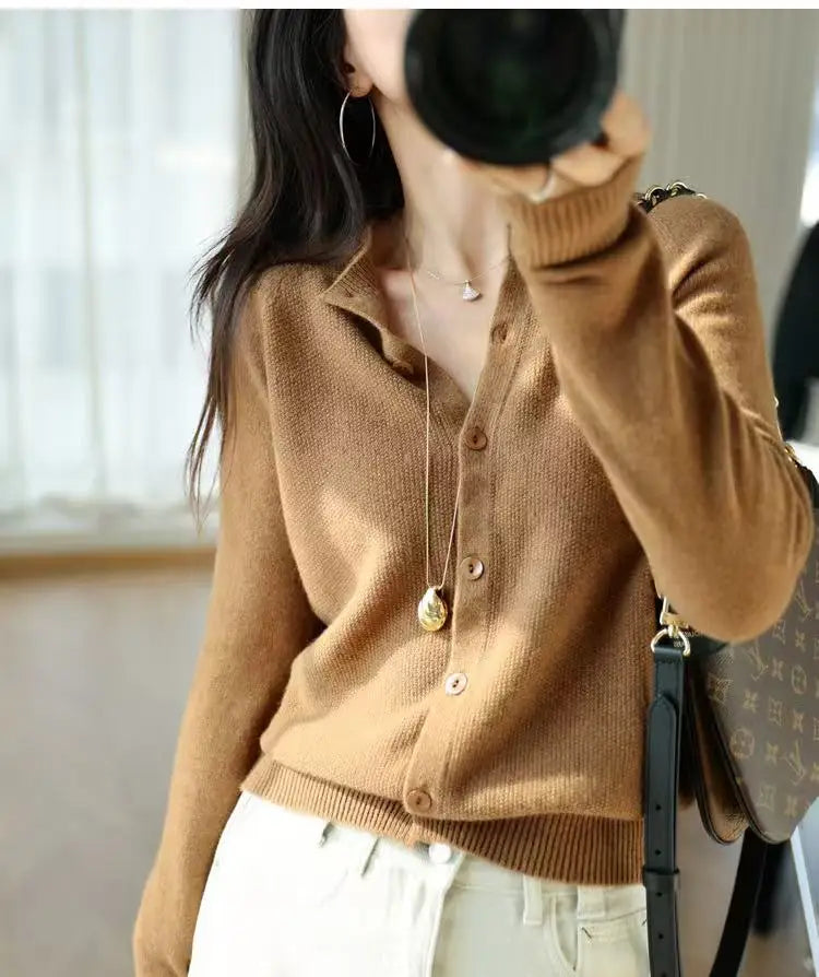 Autumn Women's Pure Cashmere Cardigan - European Style High-end Early Autumn Soft Knit Short Sweater Coat