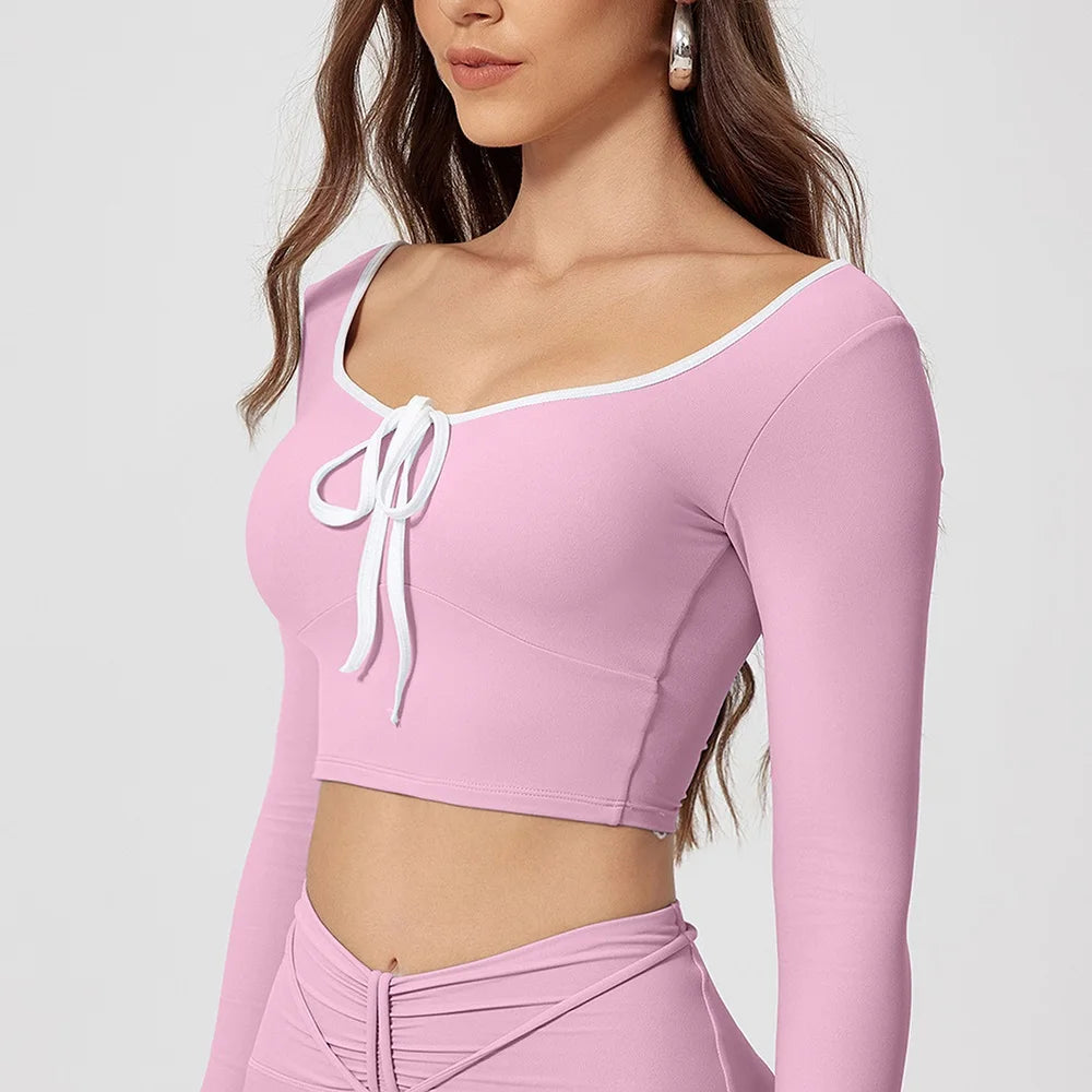 Women's Long-Sleeve Crop Top and Leggings Workout Set