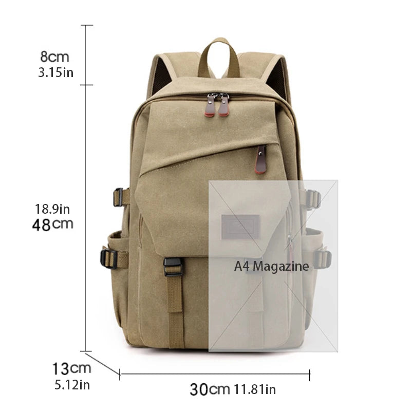 Canvas Travel Backpack with Buckle Front and Adjustable Shoulder Carry Straps