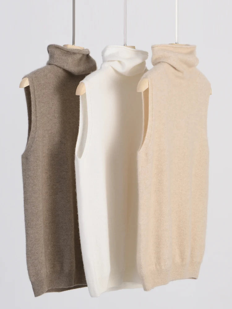 Women's Turtleneck Sleeveless Knit Vest Casual Knit Layer