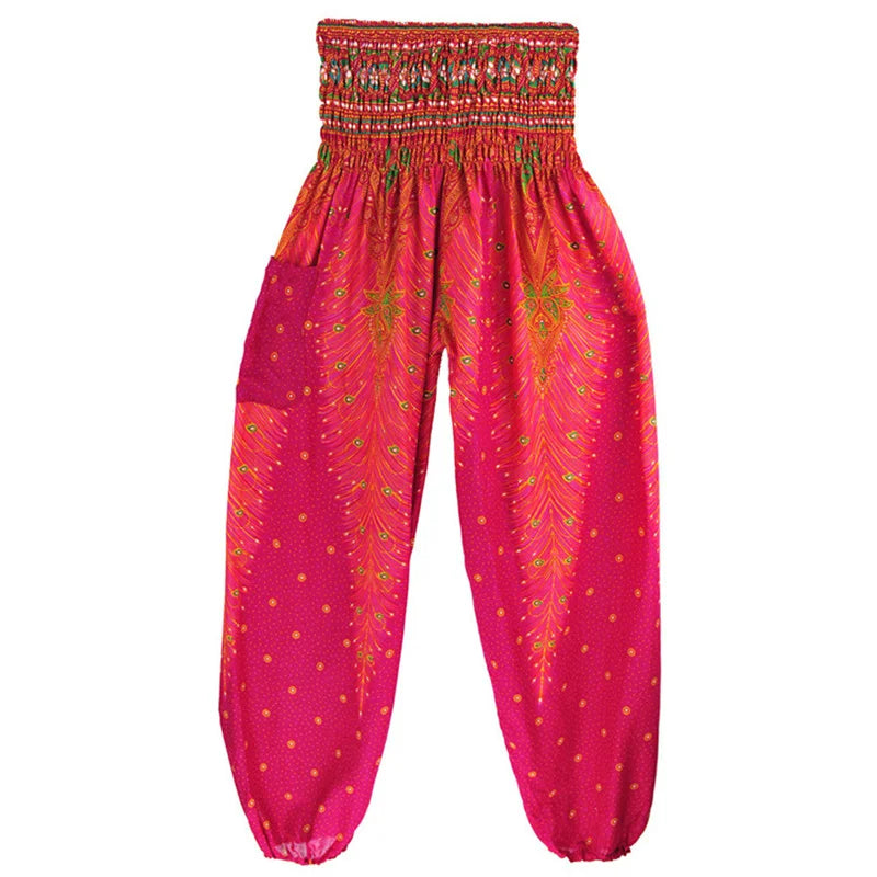 Women's Printed Rayon Harem Pants with High Waist and Gathered Ankles