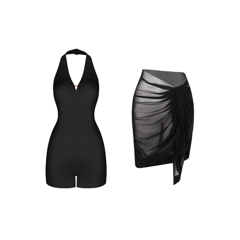 Women's Halterneck Latin Dance Top and Skirt with Separate Outfit Options