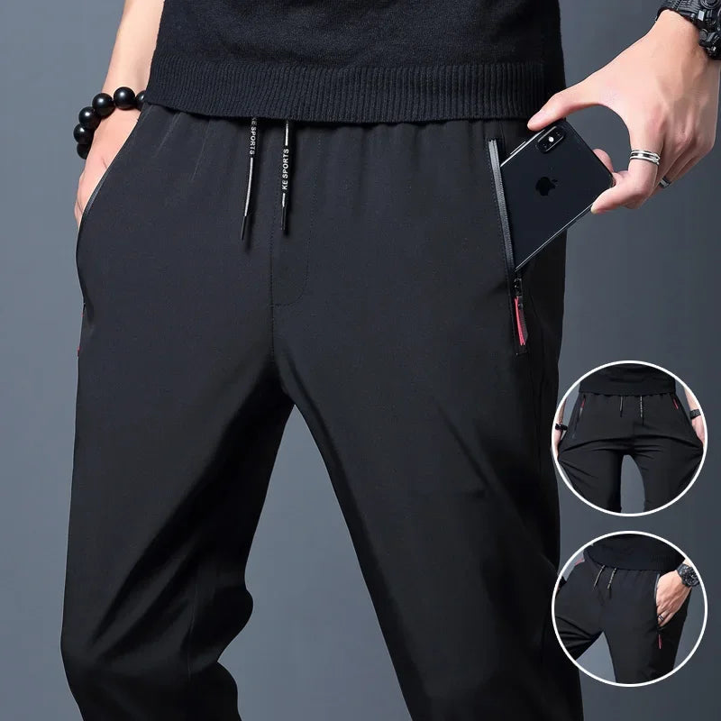 Men's Lightweight Straight-Leg Pants with Elastic Waist for Everyday Wear