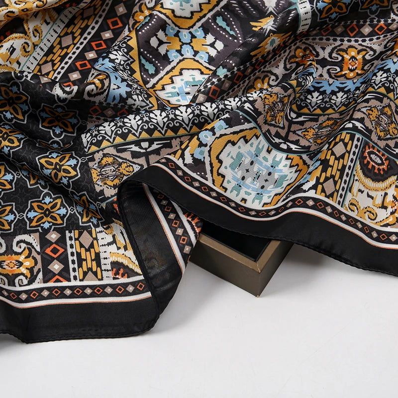 Printed Square Neck Scarf with Decorative Border Designs