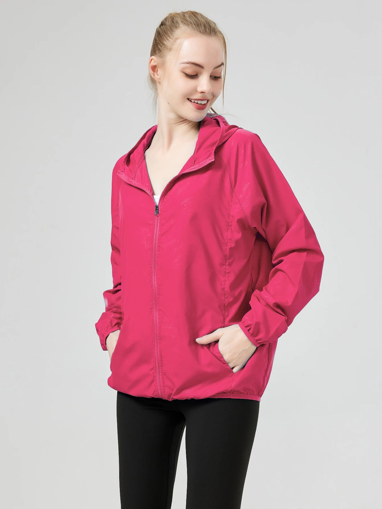 Hooded Long Sleeve Full Zip Outdoor Hiking Jacket with Pockets