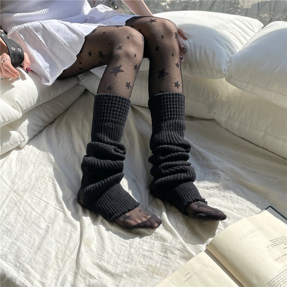 Solid Ribbed Leg Warmers with Slouchy Long Tube Shape