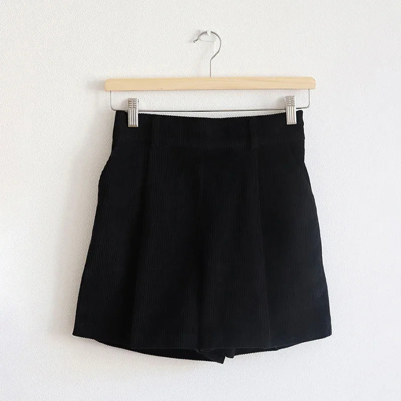 Women's 97% Cotton Corduroy High-Waist Shorts with Side Pockets for Everyday Wear