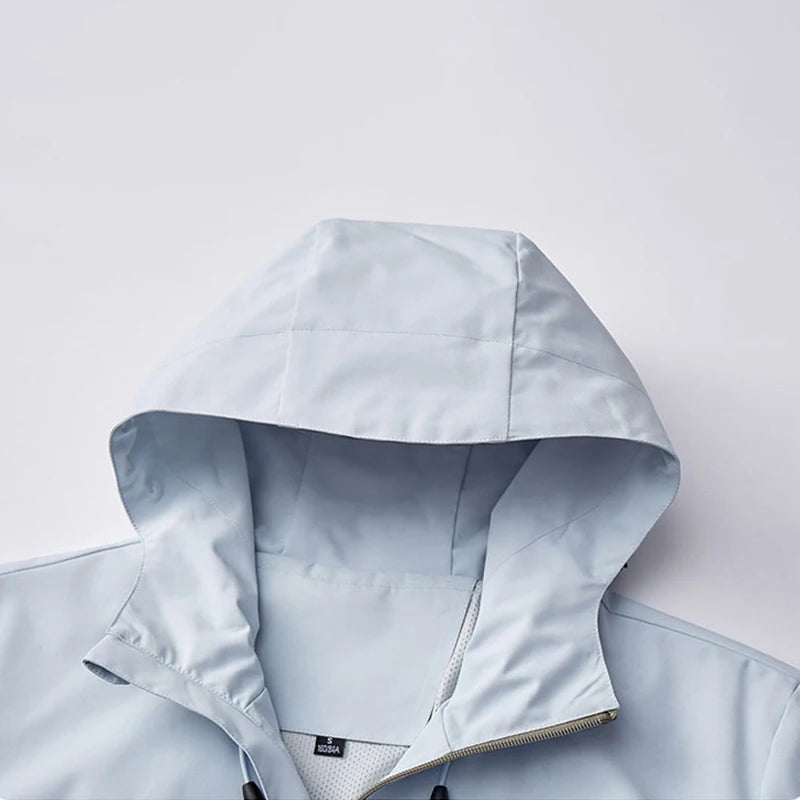 Hooded Long Sleeve Full Zip Outdoor Hiking Jacket with Pockets