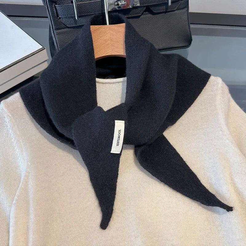 Solid Knitted Triangle Scarf with Long Pointed Corners
