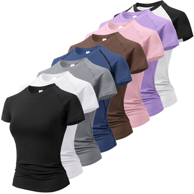 Women's Crew Neck Fitted Short Sleeve T-shirt For Workout Outfits