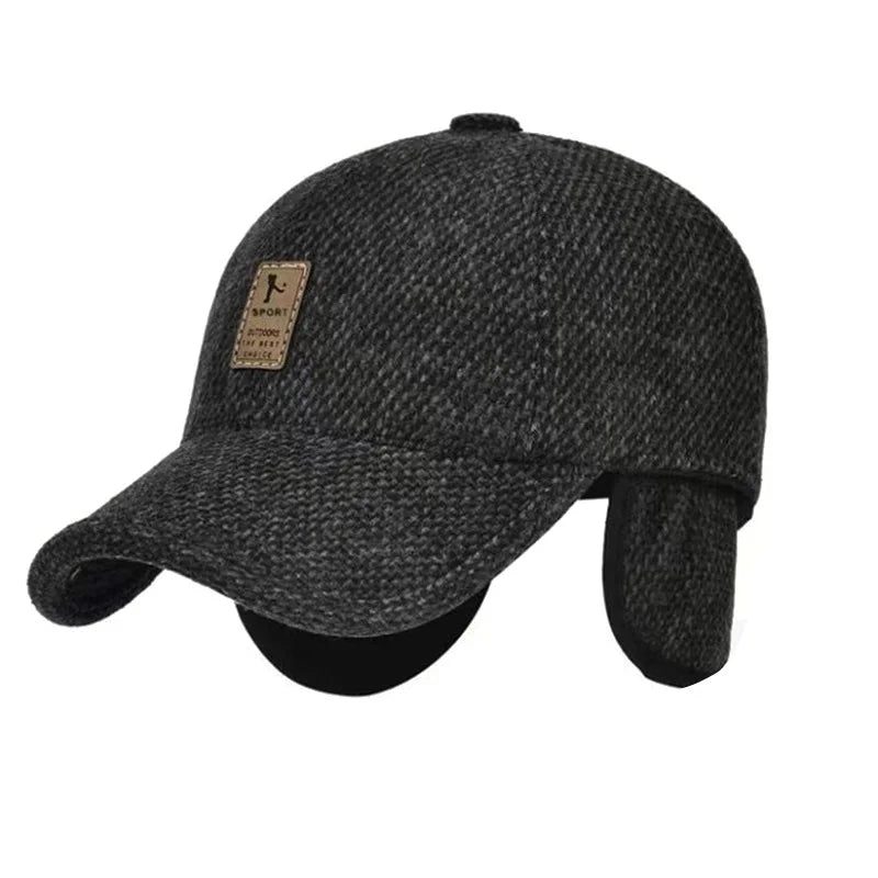 Textured Baseball Cap with Fold Down Ear Cover Panels