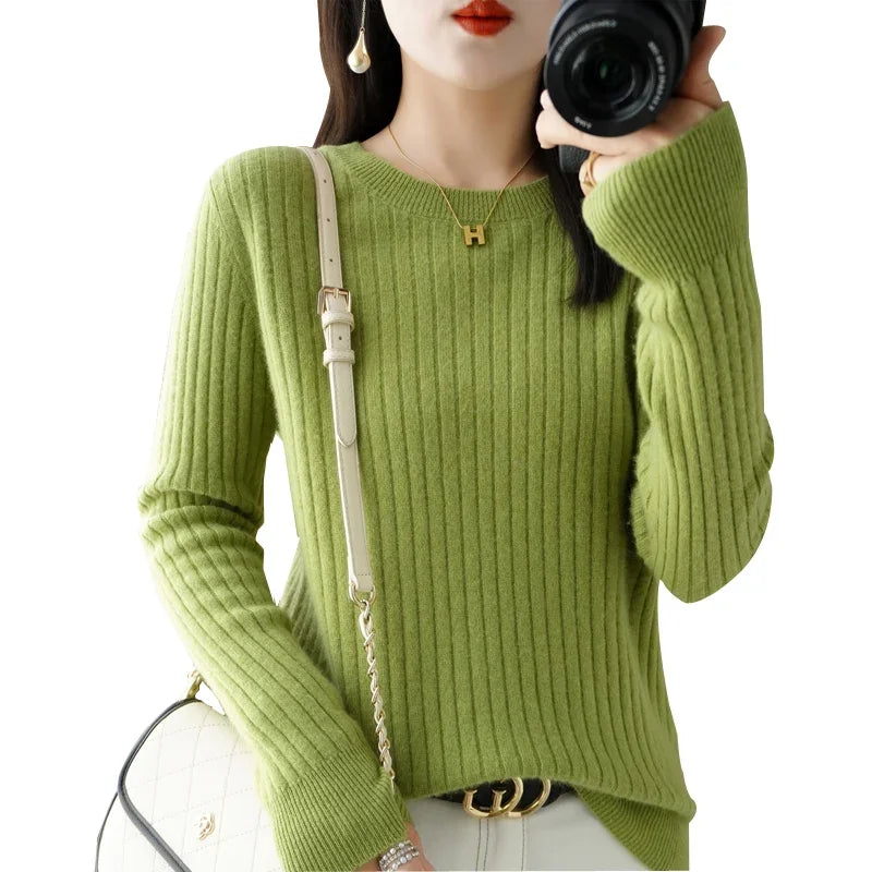 Women's Ribbed Crew Neck Long Sleeve Sweater Casual Knit Layer