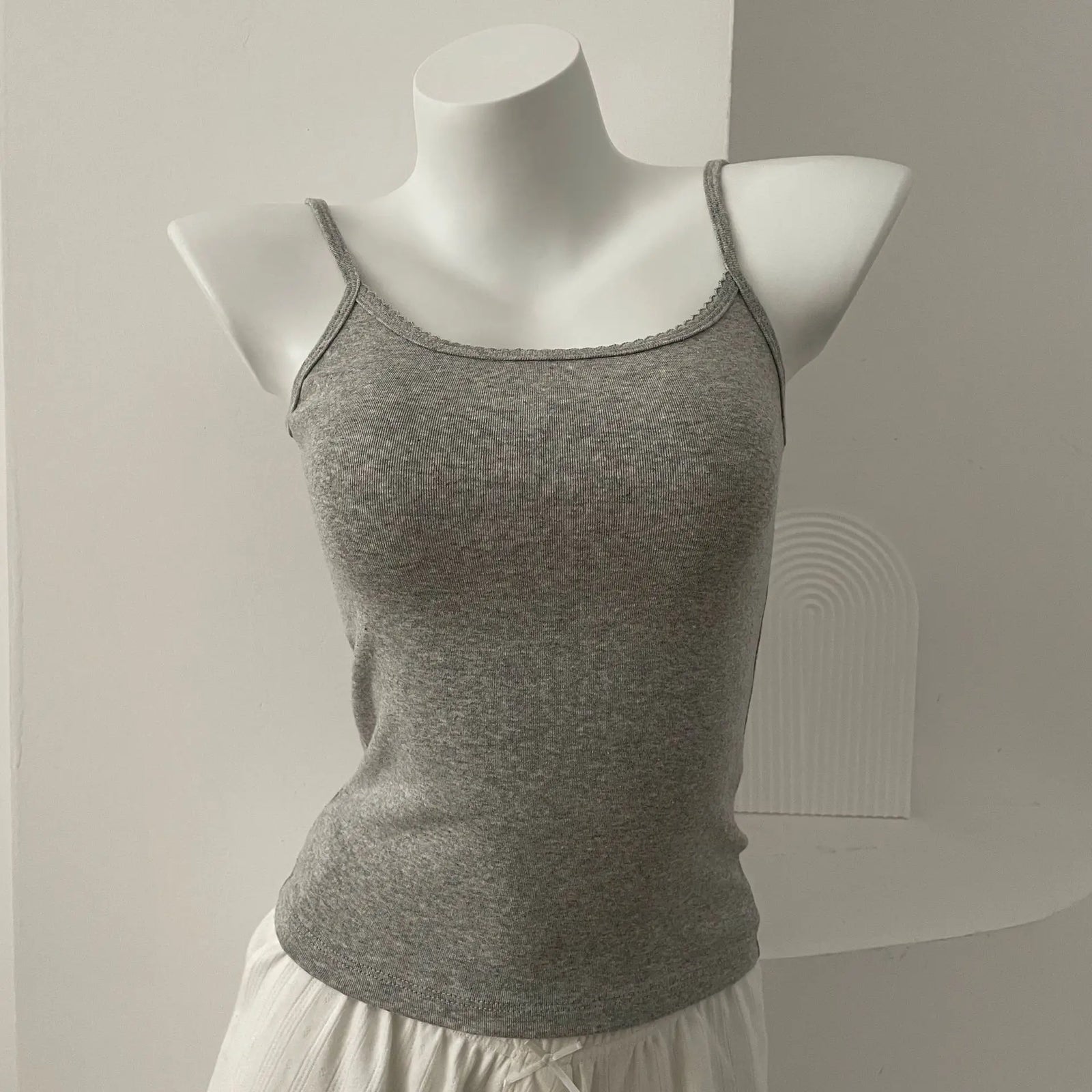 Women's Lace Trim Cotton Blend Camisole with Bow and Mixed Pattern Options