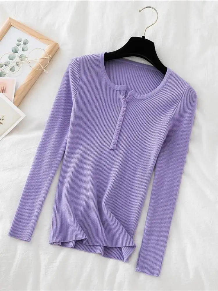 Women's V Neck Short Button Placket Sweater Casual Knit Layer