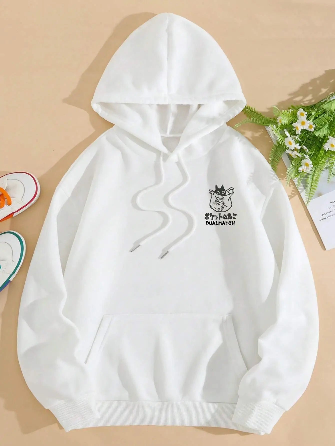 Cat Graphic Long Sleeve Pullover Casual Hoodie for Layering