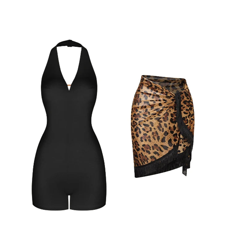 Women's Halterneck Latin Dance Top and Skirt with Separate Outfit Options