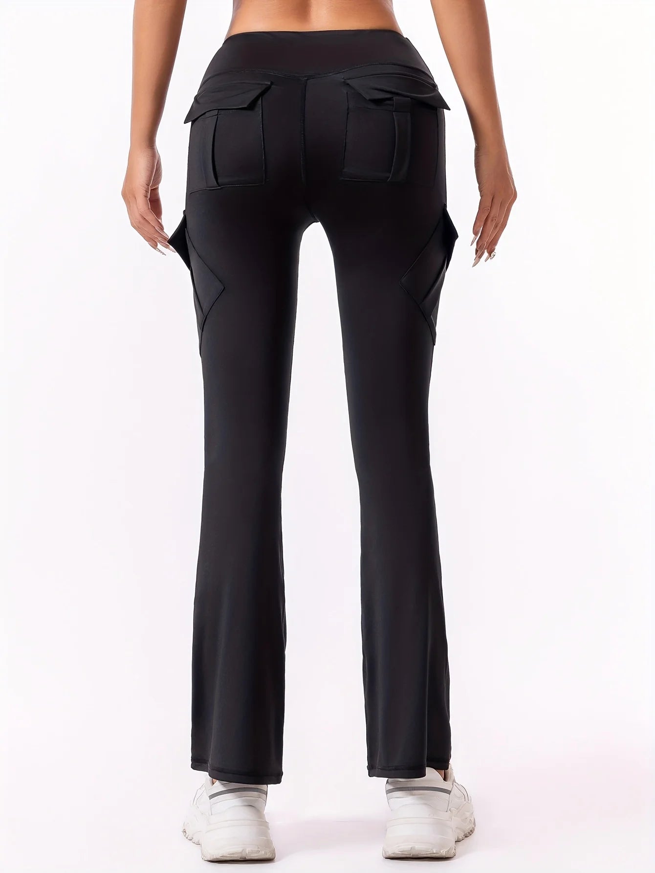 Women's Black Flared Pants with Back Pockets and Fitted Upper Legs