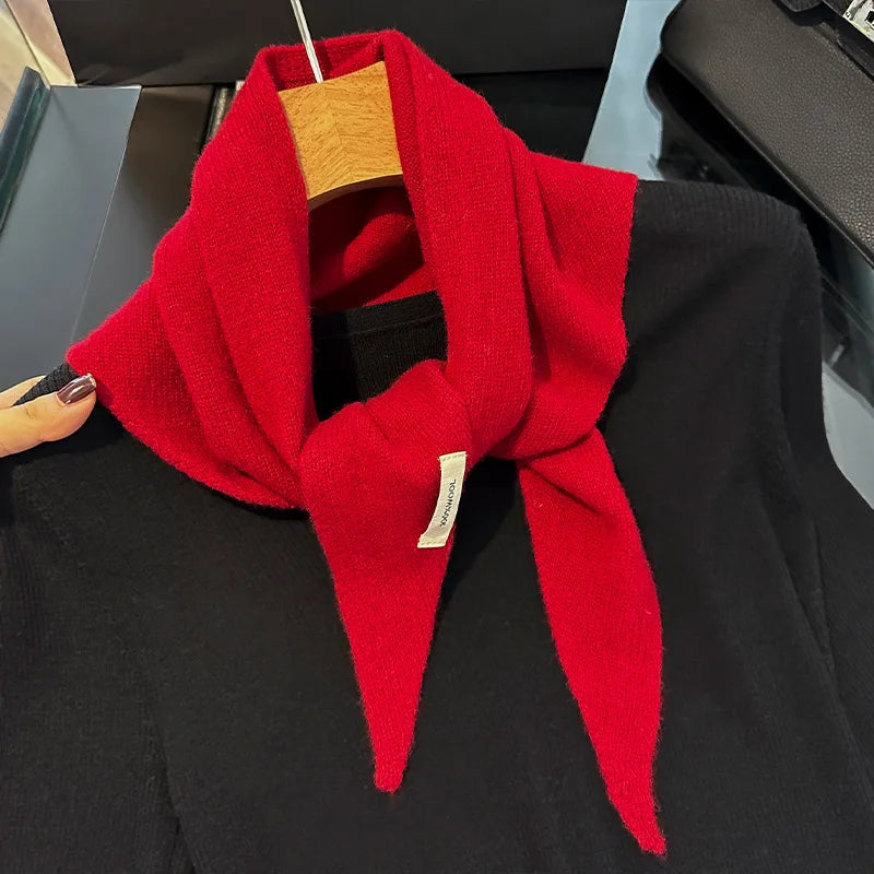 Solid Triangle Knit Scarf with Pointed Tie Ends