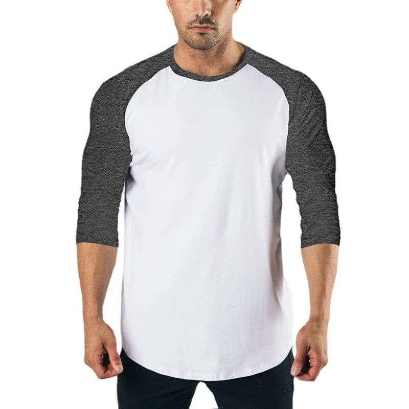Plain Raglan Three Quarter Sleeve T-shirt For Sports Outfits