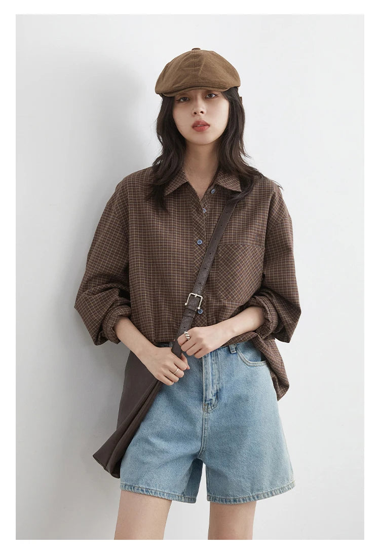 Women's Checked Long Sleeve Shirt with Plain Colour Options