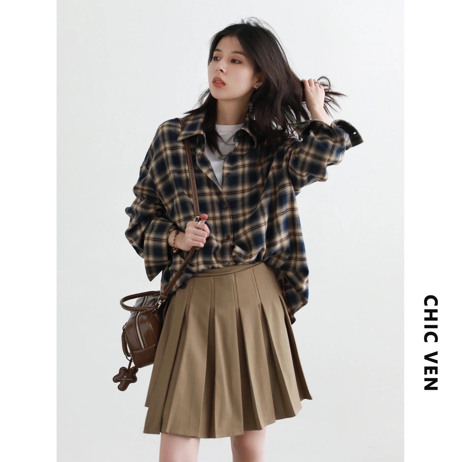 Women's Checked Collared Long Sleeve Shirt