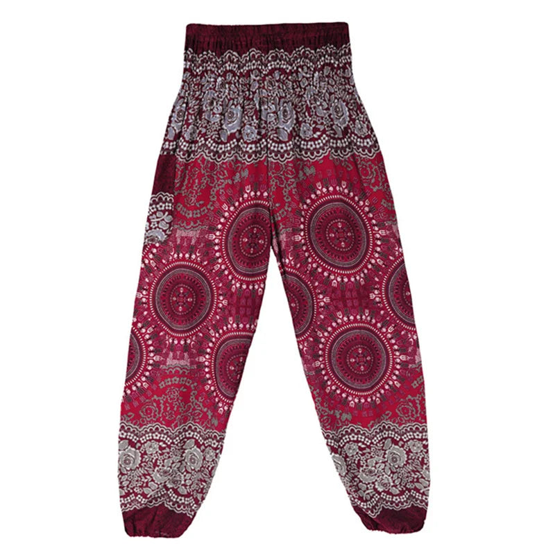 Women's Printed Rayon Harem Pants with High Waist and Gathered Ankles