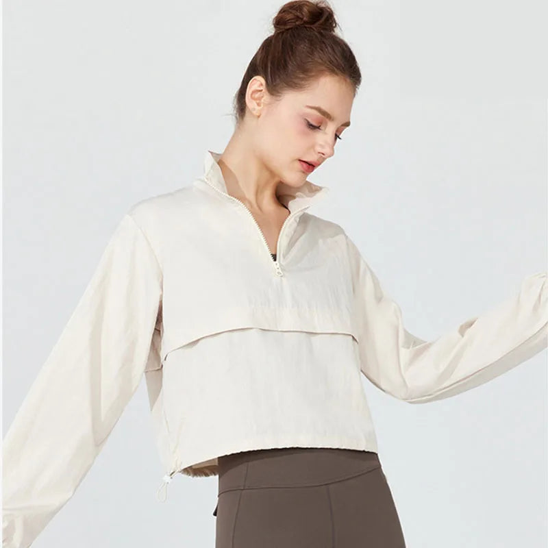 Women's Stand Collar Half Zip Pullover Jacket For Workout Outfits
