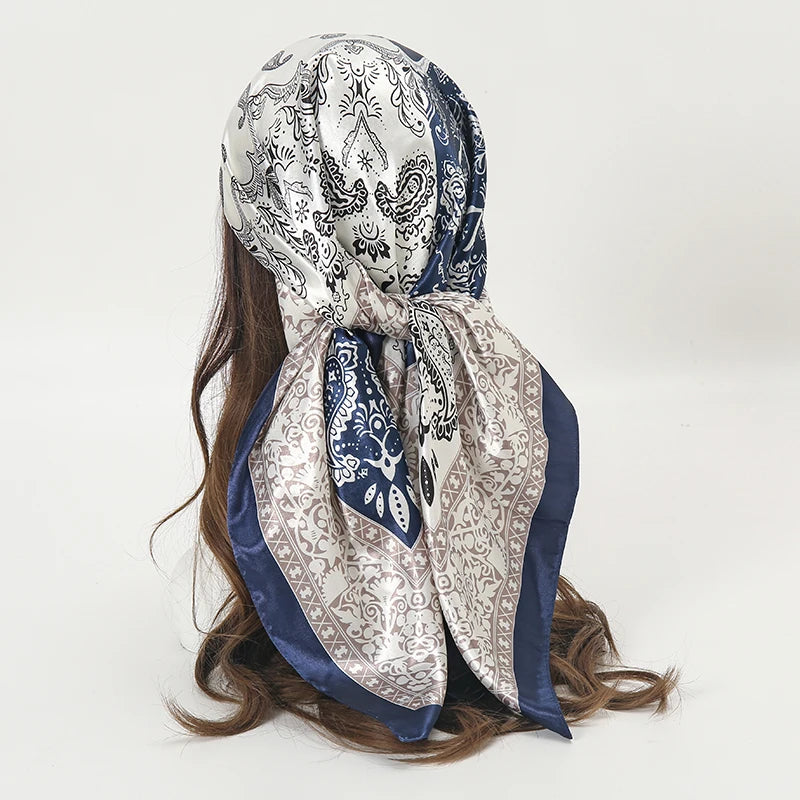 Printed Square Scarf with Ornate Paisley Pattern Options