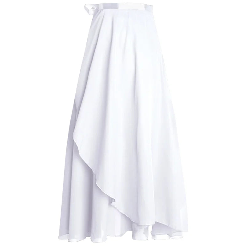 Women's Long Chiffon Ballet Wrap Skirt with Tie Waist Closure