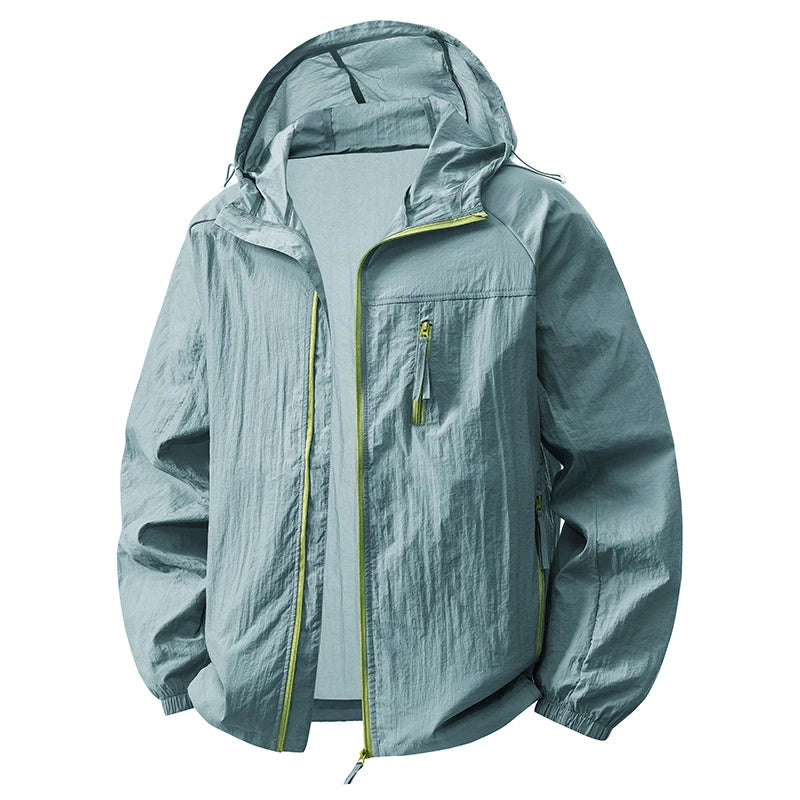 Hooded Long Sleeve Full Zip Outdoor Hiking Jacket with Pockets
