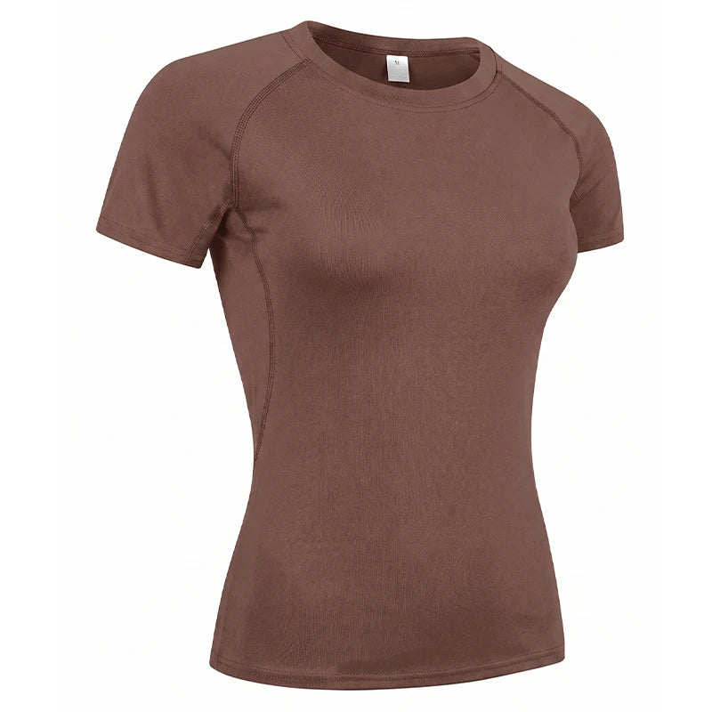 Women's Crew Neck Fitted Short Sleeve T-shirt For Workout Outfits