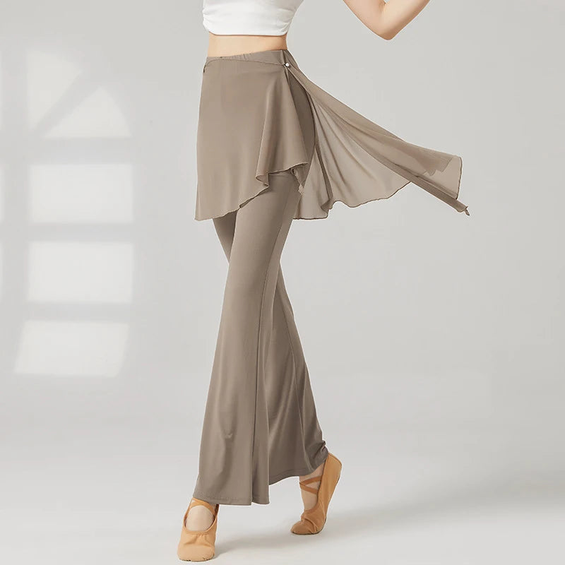 Women's Sheer Skirt Overlay Polyester Blend Flared Pants for Dance Practice