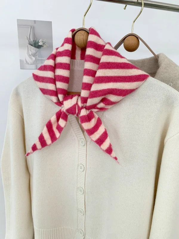 Striped Triangle Knit Scarf with Tieable Pointed Ends