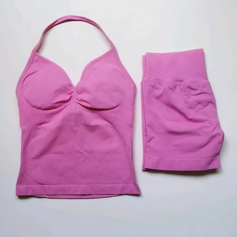 Women's Halter Tank And Shorts Yoga Set For Workout Outfits