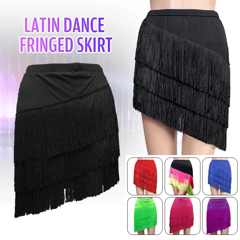 Women's Fringe Mini Latin Dance Skirt for Ballroom and Salsa Outfits