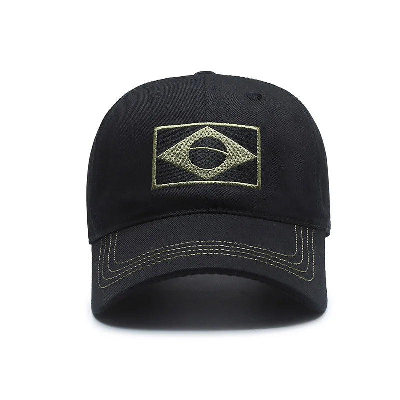 Men's Cotton Cap with Flag Patch and Adjustable Rear Strap