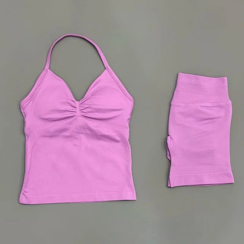 Women's Halter Tank And Shorts Yoga Set For Workout Outfits