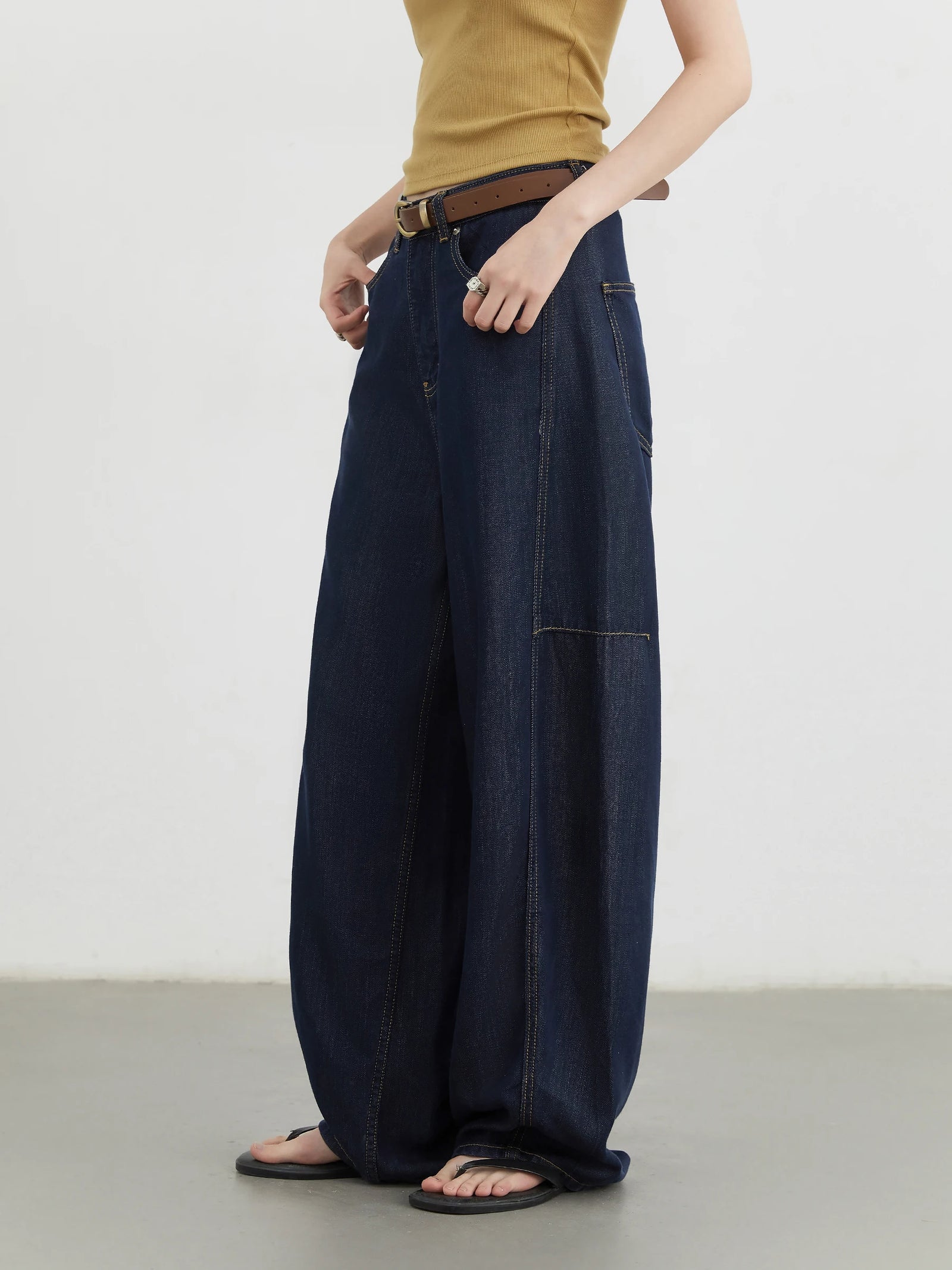 Women's Navy High Waist Wide Leg Denim Jeans