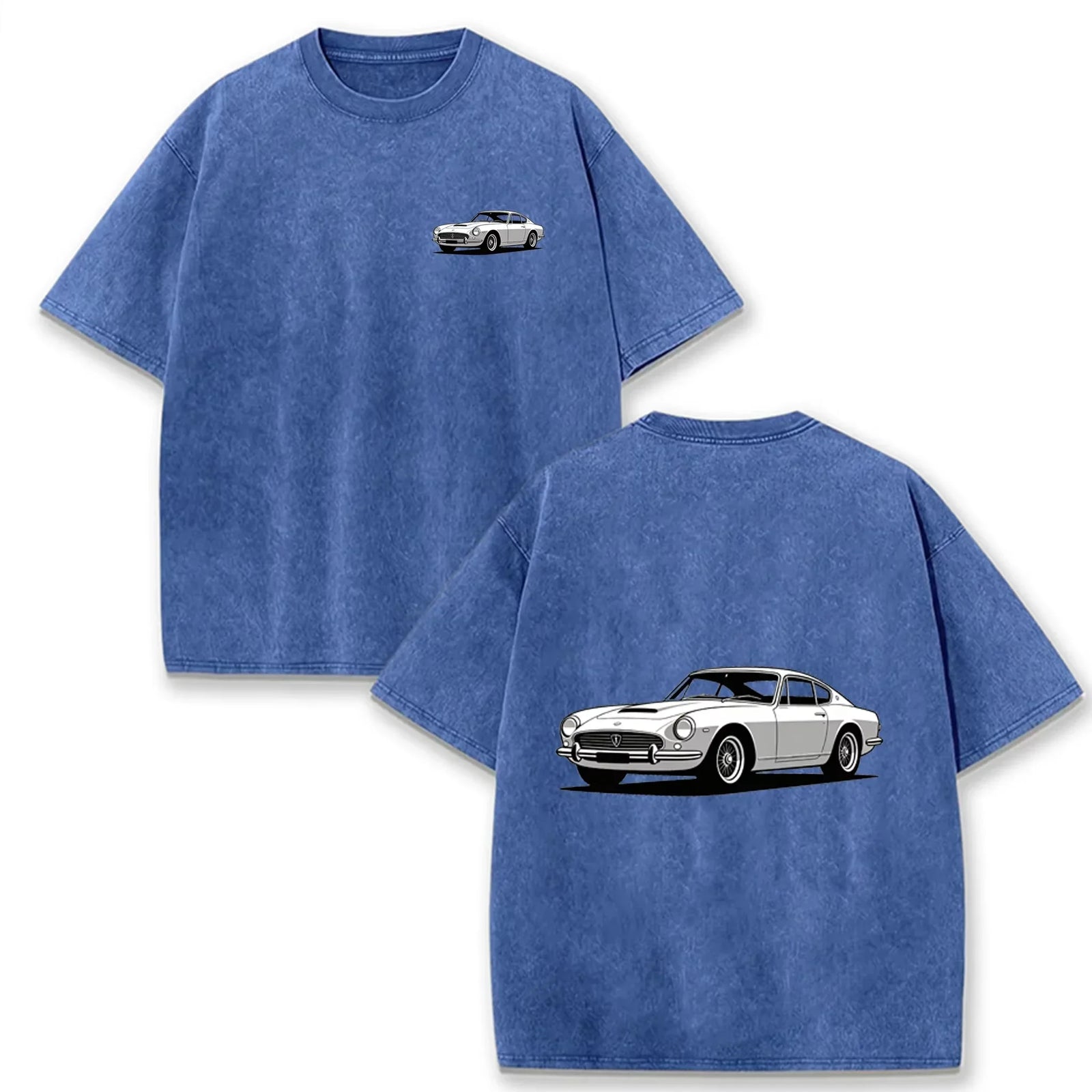 Teal Acid Wash Retro Vintage Coupe Car Print Classic Car Lover Casual Tee