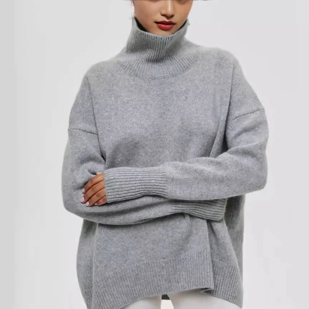 Women's Loose Turtleneck Long Sleeve Sweater Casual Knit Layer
