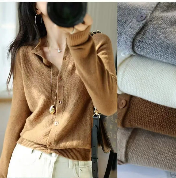 Autumn Women's Pure Cashmere Cardigan - European Style High-end Early Autumn Soft Knit Short Sweater Coat