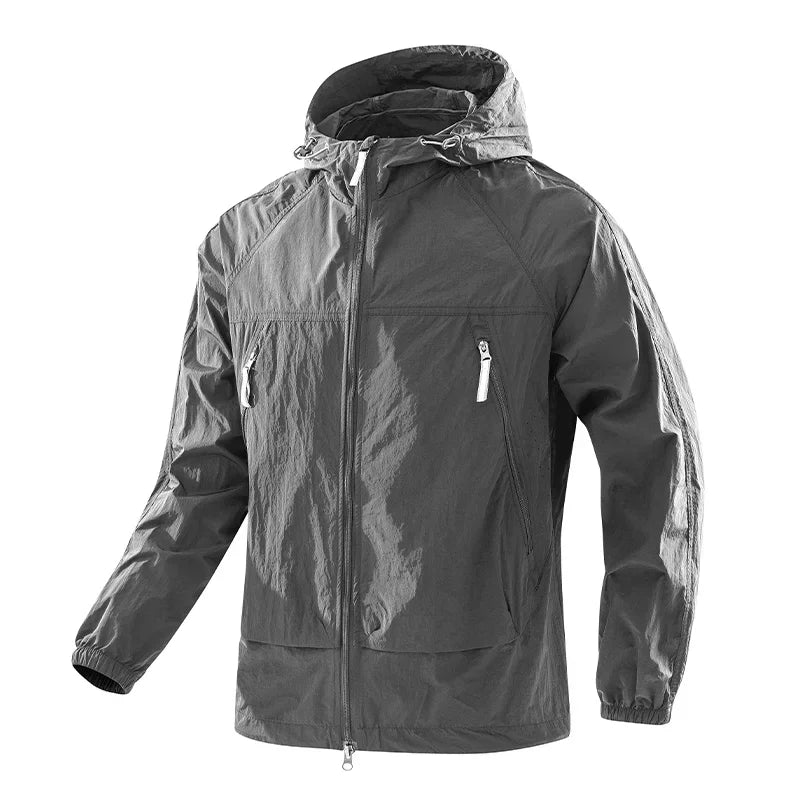 Hooded Long Sleeve Full Zip Outdoor Hiking Jacket with Pockets