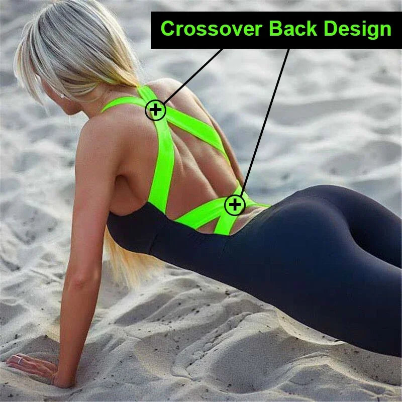 Women's Colorblock Cross Back Workout Jumpsuit with Contrast Shoulder Straps