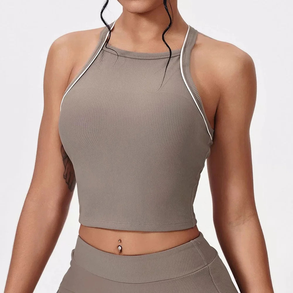 Women's Sleeveless Crop Top and Skort Workout Set