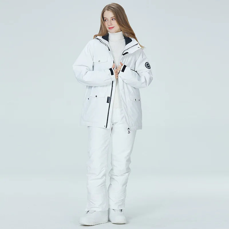 Hooded Ski Jacket and Pants Clothing Set with Style Options