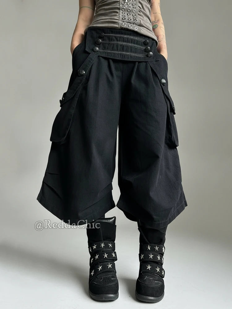 Women's Black Cargo Pants with Pleated Legs and Length Options