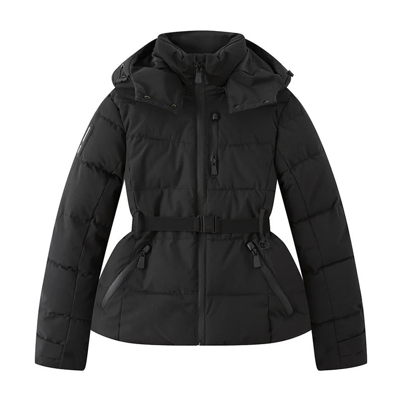 Women's Belted Hooded Quilted Jacket for Layered Outfits